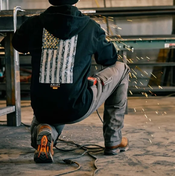 New Ariat Rebar Workwear Reflective Flag Full Zip Hoodie Mens Sz Small Black - Picture 3 of 9